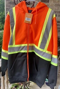 Hi Viz High Visibility Jacket Hoodie Workwear Full Zip Reflective Tape NWT 2XL - Picture 1 of 7
