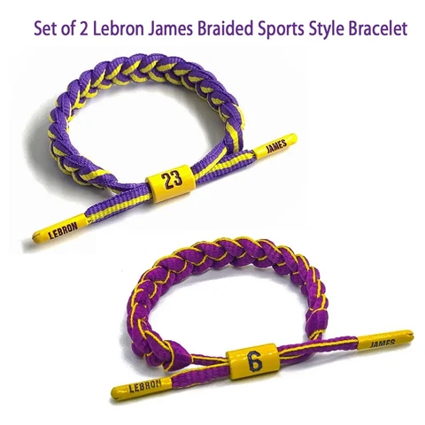2PC LeBron James 6 & 23 Los Angeles Lakers Braided Wristband Bracelet Adjustable Cover