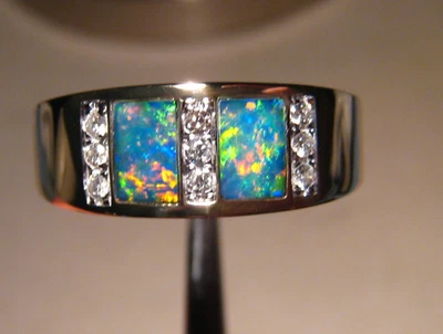 Brillante anillo de diamantes y ópalo pesado para hombre de oro de 14 k - talla 11 3/4 Foto 1 de 4