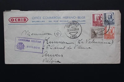 1937 SCW GUERRA CIVIL ESPAÑOLA CENSURADA CUBIERTA OCHIB DE BURGOS A BELGIA Foto 1 de 2