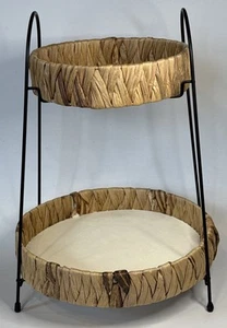 "Bandeja de dos niveles metal madera Rush 11,25"" de alto" - Imagen 1 de 8