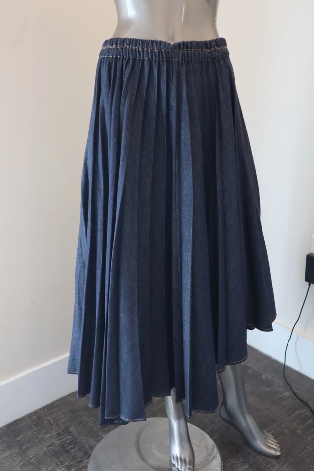 Brunello Cucinelli Denim Midi Falda Azul Algodón Asimétrico Plisado Talla 8 44 Nueva Foto 1 de 4