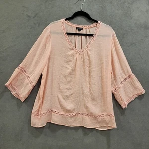 New Directions Peasant Top Blouse Womens Size 1X Boho Crocheted Costal V Neck - Picture 1 of 6