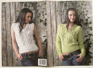 Damen Spitze + Zopfmuster Pullover + Slipper STRICKMUSTER V-Ausschnitt King Cole 3068 - Bild 1 von 10