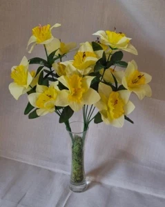 Artificial Daffodil Flowers Bouquet Bunch Plants 7 Head YELLOW Ivy Foliage Leaf - Picture 1 of 12