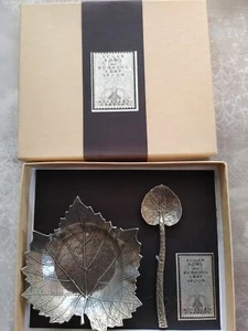 Vintage NIB Clay Company USA pewter sugar bowl leaf spoon salt spices trinkets - Picture 1 of 5