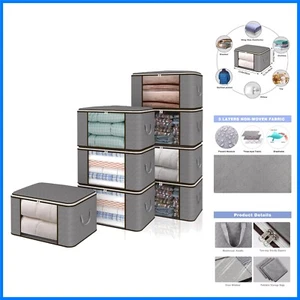 90L Large Storage Bags - 8 Pack Foldable Clothing & Bedding Organizers in Gray - Picture 1 of 9