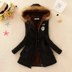 Womens Warm Long Coat Fur Fleece Hooded Jacket Zip Up Winter Parka Coats Outwear - Picture 1 of 29