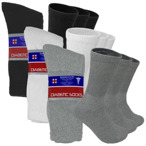 3 6 12 Pairs Lot Men's Circulatory Diabetic Crew Socks Plain Colors Size 9-15 - Picture 1 of 17