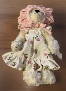 TY white plush jointed bear floral dress pink hat - 1993 No Hang Tag - Picture 1 of 4