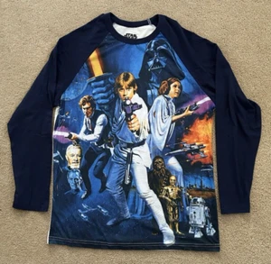Star Wars Shirt Men's Large Blue White Long Sleeve Space Movie Adult Lucasfilms - Picture 1 of 10