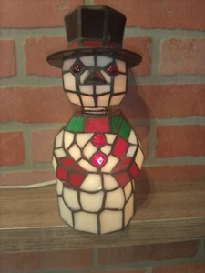 Vintage Stained Glass Snowman Bobblehead Christmas Lamp accent Night Light  - Picture 1 of 8