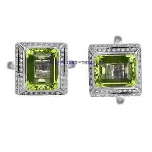 Natural Lemon Quartz & CZ Gemstones 925 Sterling Silver Cufflinks for Men's #45 - Picture 1 of 3