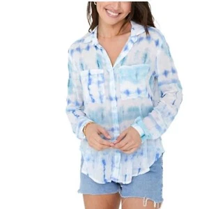 Camicia Bella Dahl Bottone Cravatta Frontale Manica Lunga Taglia L Stampa Aqua Shibori - Foto 1 di 7