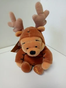 Vintage Disney Store Christmas Reindeer Pooh Mini Beanie 2000 8" With Tag  - Picture 1 of 6