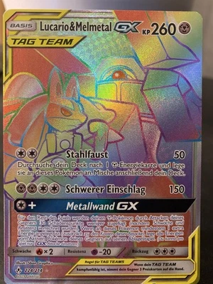 Pokemon Lucario & Melmetal GX Rainbow Secret Rare 224/214 Kräfte Im Einklang DE - Bild 1 von 2