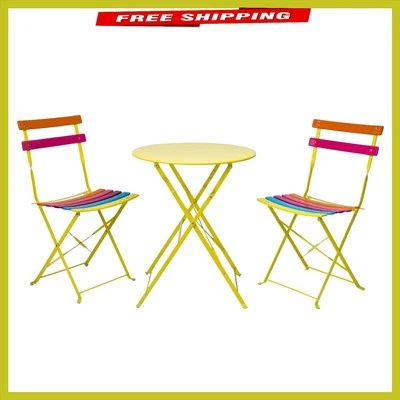 Indoor/Outdoor Rainbow 3-Piece Bistro Set - Lightweight Folding Table & Chairs - Image 1 of 4