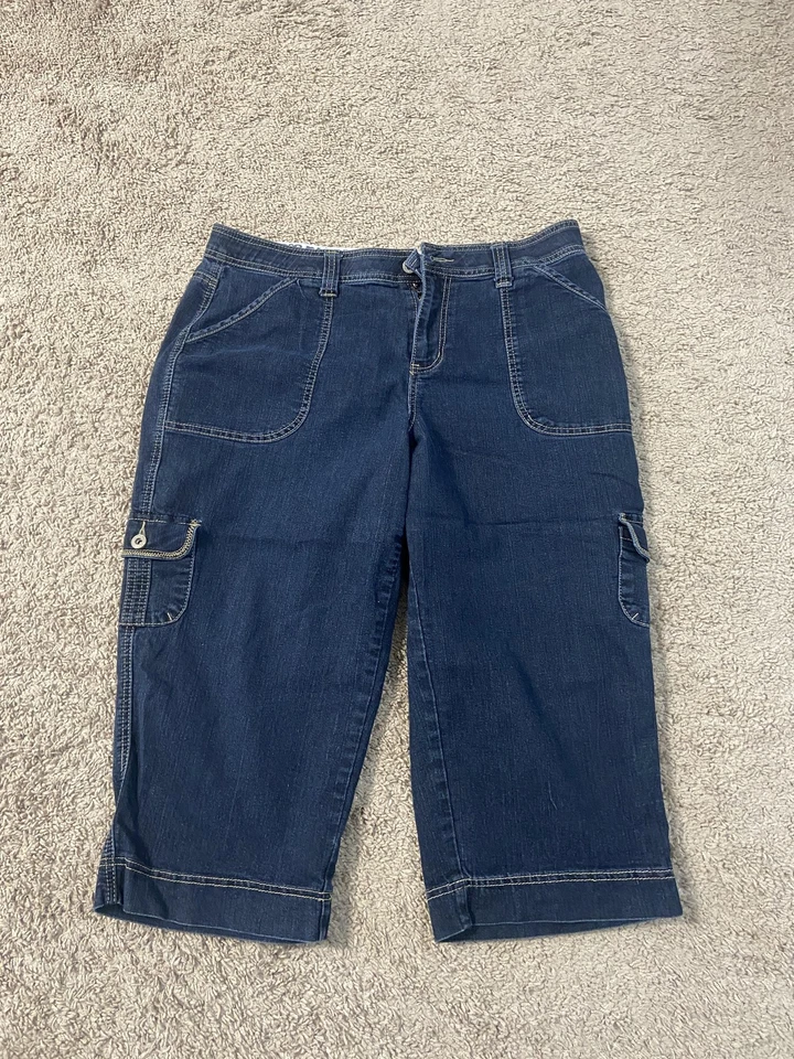 Pantalones Cato Premium Capri Mujer 18W Azul Denim Bolsillos Carga Lavado Oscuro Cremallera Mosca Foto 1 de 4