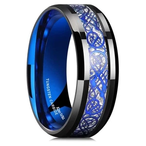 Dragon Blue Celtic Dragon Tungsten Carbide Ring 8mm Mens Black Wedding Band P... - Picture 1 of 7