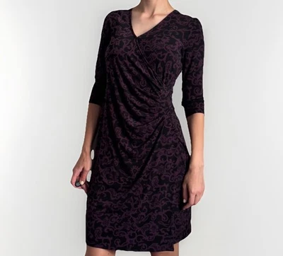 Vestido Laura Ashley Ocasión EE. UU. 8 (UK12) Púrpura Floral Envoltura Corto Vacaciones Elástico Foto 1 de 4