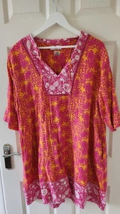 Next Women’s Linen Mix Pink, Orange & White Tunic/Kaftan Size 16 NWT - Picture 1 of 5