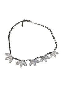 Collana dichiarazione foglia strass Lulu Frost tono argento cristallo grappolo floreale - Foto 1 di 3