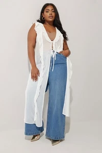 Yours Curve Women's Plus Size Chiffon Frill Kimono - Picture 1 of 7