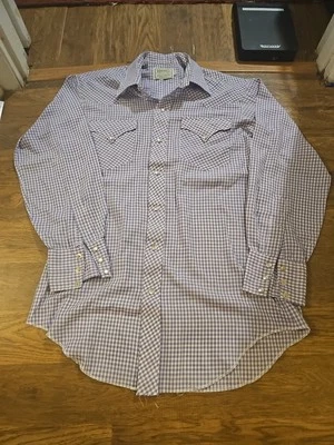 VTG 80s H Bar C Shirt Mens 15.5x33 Purple Plaid Pearl Snap Western Made in USA  - Изображение 1 из 4