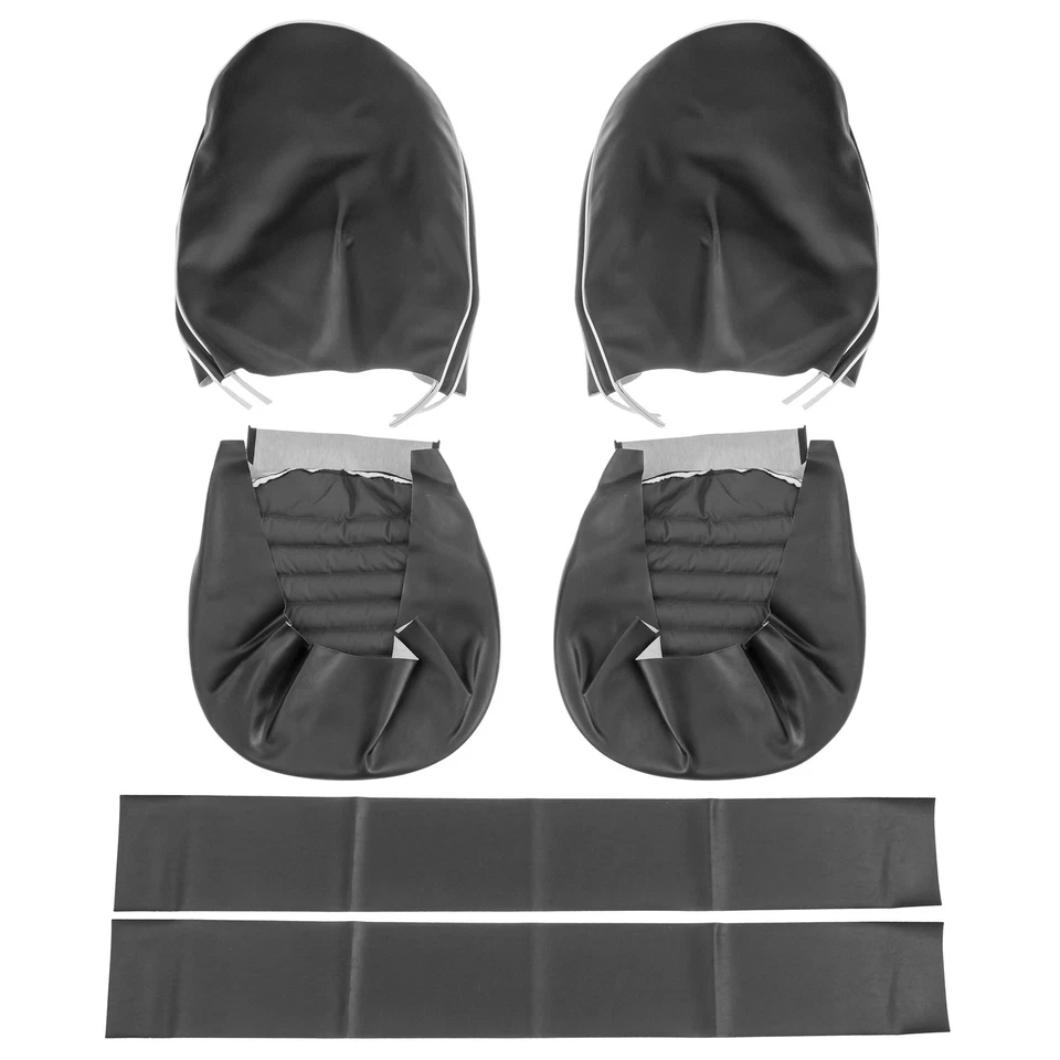 Juego de fundas de asiento delantero Triumph TR3A TR4 cuero negro/blanco ribete 1957-1965 Foto 1 de 3