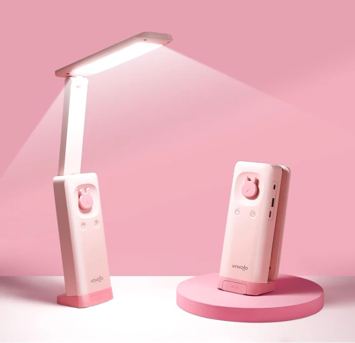 Lámpara LED kawaii rosa plegable con bateria 6000mAh, 3 cores y USB-C - Imagem 1 de 4