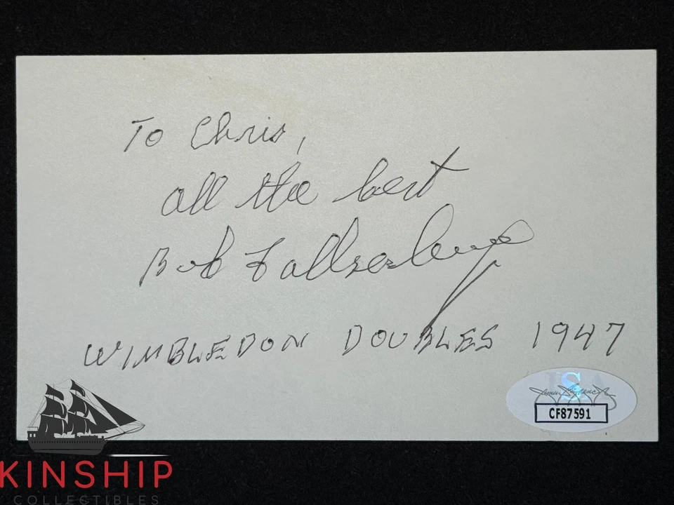 Bob Falkenburg signed 3x5 Index Card JSA COA Inscribed Tennis Auto Rare I173 - Image 1 of 1