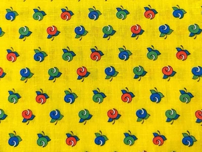 Yellow MOD Floral Feedsack Fabric Vintage Swirl Flowers Abbot Fabrics 22x44” - Image 1 of 4