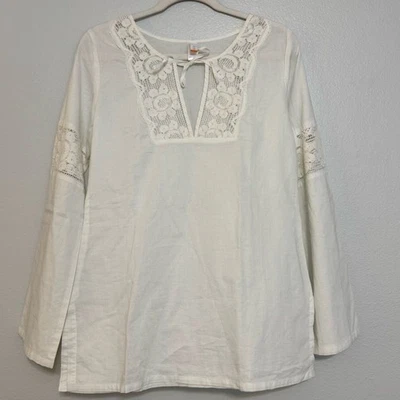 Top campesino de algodón con inserción de ganchillo de encaje manga campana Lucy Active en marfil Foto 1 de 4