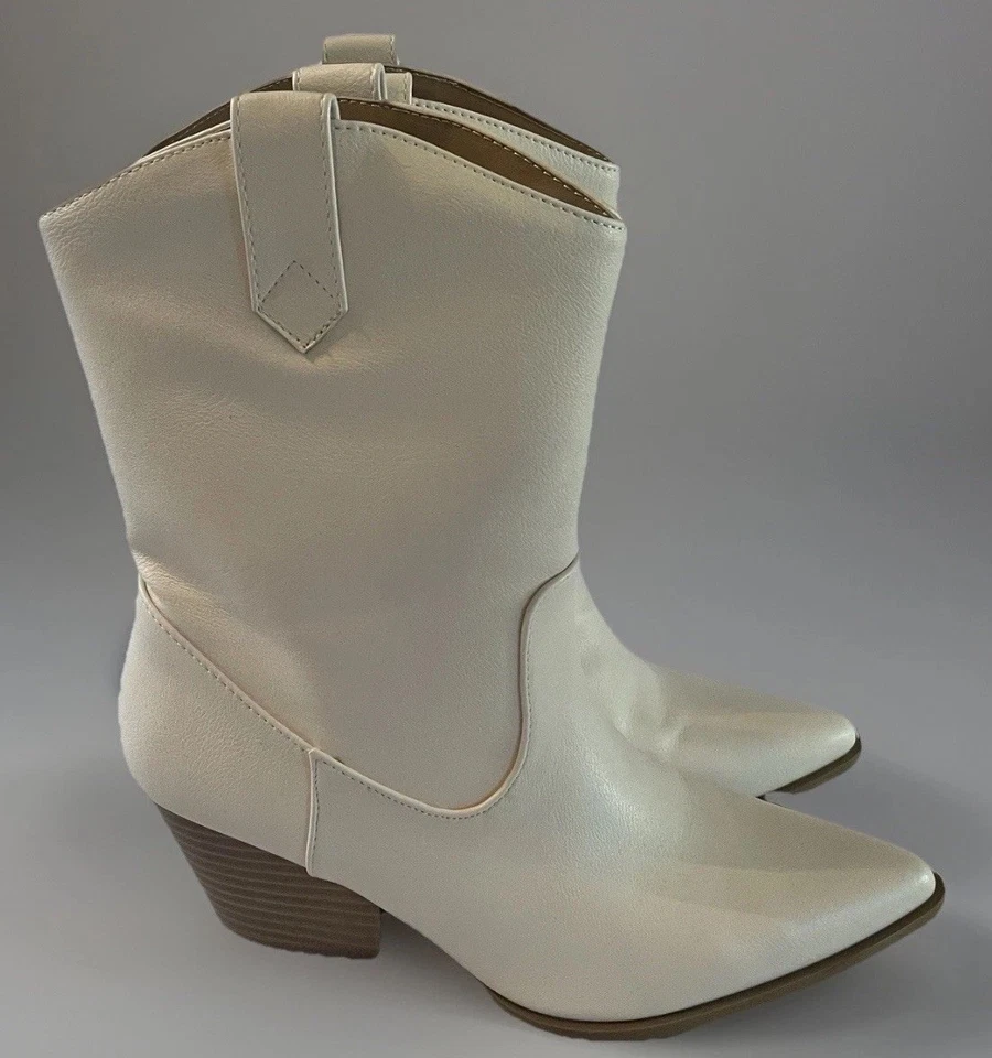 Botas de Vaquero Western Pink Lily Para Mujer Marfil Talla 7 Punta Tacón Bloque Foto 1 de 4