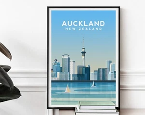 Auckland Print, New Zealand Wall Art, Cityscape Travel Poster - Picture 1 of 5