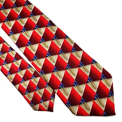 Corbata de seda JZ Richards estampada roja geométrica ancha hecha a mano Foto 1 de 4