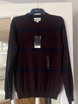 BNWT M&S Autograph mens gents burgundy stripe cashmere crew neck jumper Small - Image 1 of 2