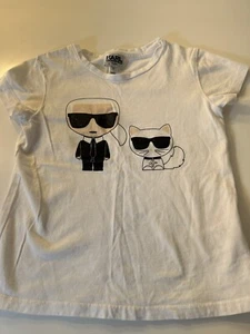 Karl Lagerfeld Kids T-shirt - Size 6 114cm White Graphic Karl and Cat w/ Glasses - Picture 1 of 12