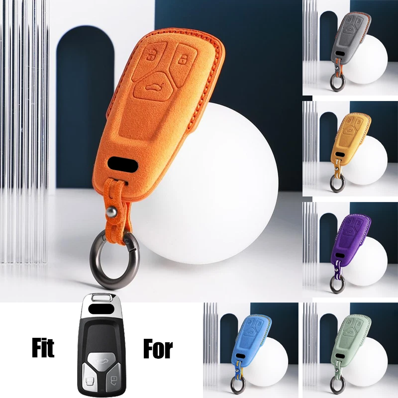Suede Leather Car Key Case Cover Bag For Audi A4 A5 S4 S5 B9 8W 4M TT TTS Q7 RS - Image 1 of 4