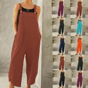 Plus Size Trousers Womens Dungarees Playsuits Ladies Overalls Baggy Jumpsuits UK - Picture 1 of 17