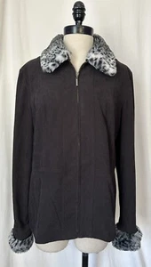 JM Collection Black Full Zip Jacket w/ Faux Fur Collar Blazer Solid Womens 8 - Picture 1 of 5