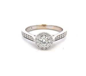 3/4 Carat Diamond Halo Engagement Ring 14k White Gold Leo GSI Cert 0.44 F SI2 - Picture 1 of 12