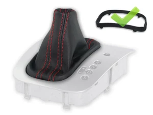 FOR VW GOLF V MK5 automatic GEAR SHIFT BOOT GAITER LEATHER STITCH RED + FRAME - Foto 1 di 5