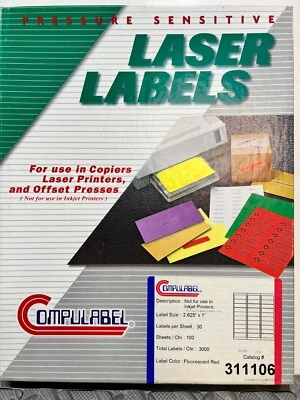 840 Address Labels 30 Per Sheet 30 Up2.625" x 1" Fluorescent Green - Image 1 of 3