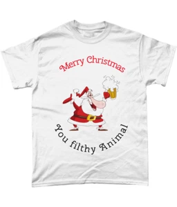 Lustiges Mery Christmas T-Shirt, lustiges T-Shirt, Frohe Weihnachten du dreckiges Tier - Bild 1 von 5