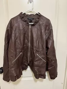 Ashley Stewart Women's Sz 32W Brown Polyurethane Zip Coat Pockets - Picture 1 of 2