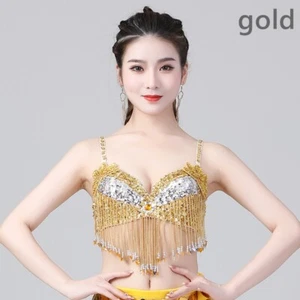 Women's Bra Tassel Sequin Beaded Stage Performance Clothing Belly Dance Top - Picture 1 of 21