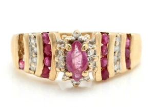 .46 Carat Natural Red Ruby and Diamonds in 10K Solid Yellow Gold Women Ring - Picture 1 of 6