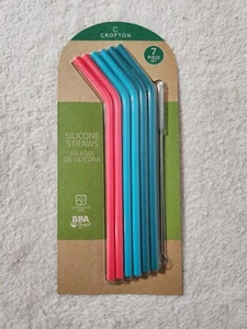 Crofton Silicone Straws 7 Piece Set. BPA Free. 6 Straws And 1 Cleaning Brush - Picture 1 of 3