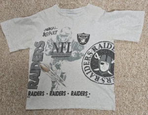 Vintage 1991 All Over Print Raiders T-Shirt Salem Sportswear Aerial Assault - Picture 1 of 6